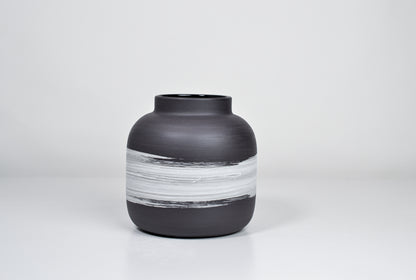 Simple vase, black porcelain with white line 