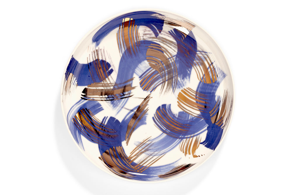 Porcelain plate - cobalt brush with gold