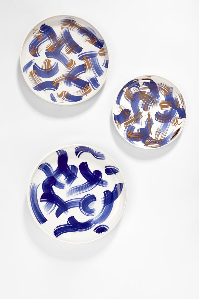 Porcelain plate - cobalt brush with gold
